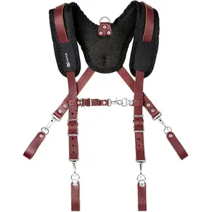 Leather Padded Tool Belt Suspenders w/Chest Strap |   Pencil Sleeve |   Comfortable & Heavy Duty |   Fully Adjustable |   Construction Grade |