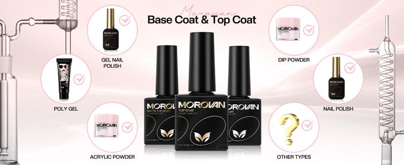 MOROVAN Gel Base Top Coat: No Wipe Gel Shine Matte Top and Base Coat Set - Soak Off Nail Lamp Long Lasting Top Coat Nail Polish and Gel Base Coat for Women Salon DIY
