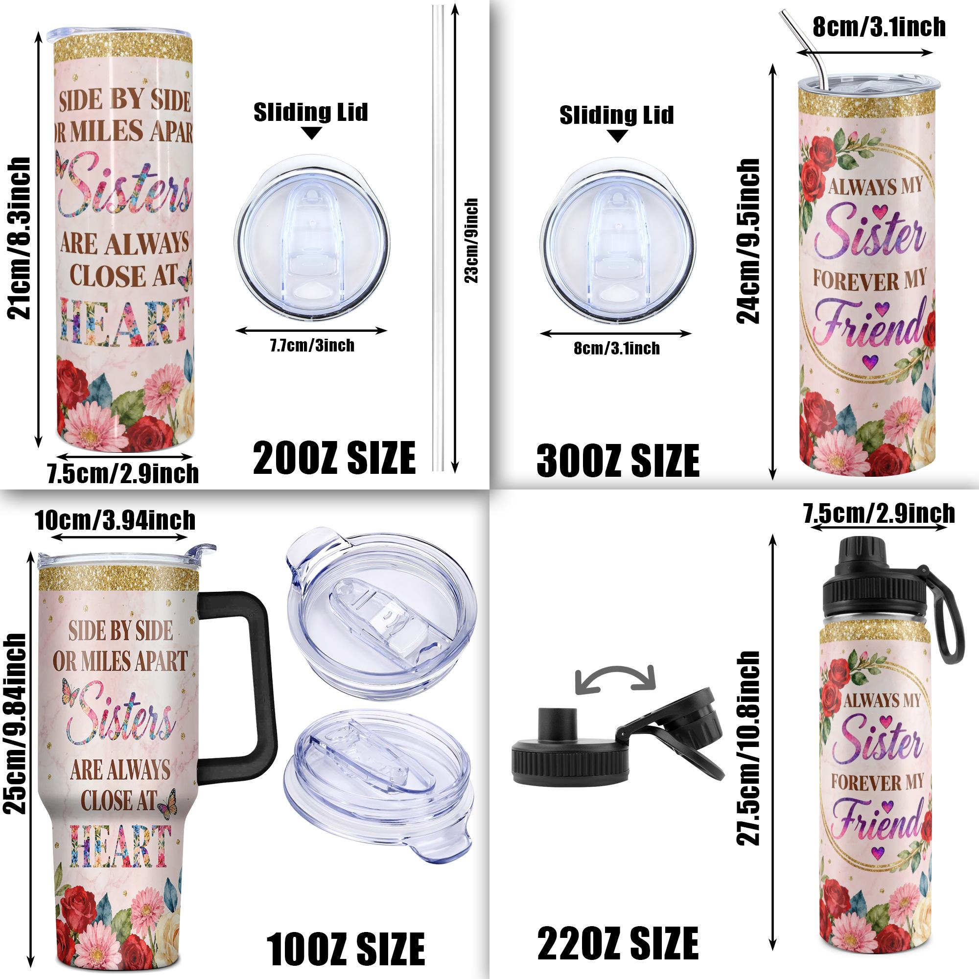 Stainless Steel Insulated Tumbler, Leak Resistant Tumbler, Drinkware Tumbler, 1 Pc 40 oz/30 oz/22 oz Water Bottle, Always My Sister Forever My Friend Floral Design, Double-Layer Leakproof Large-Capacity Cup for Gym, Hiking and Travel