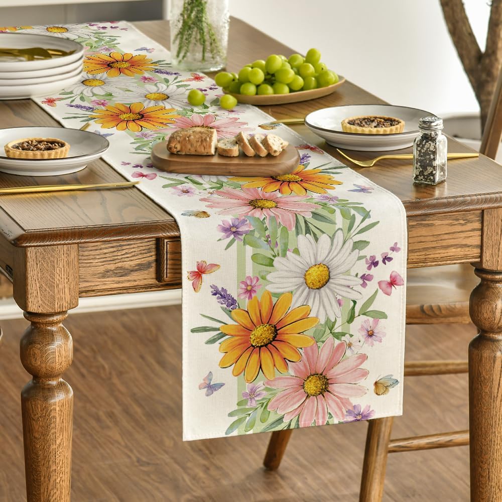 1 PC, Spring Daisy Leaf Table Runner Spring Theme Seasonal Summer Kitchen Table Decoration Home Party Decor
