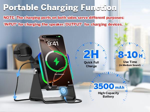 Wireless Induction Speaker With Colorful Ambient Light 360 Adjustable Phone Holder for iPhone Android Samsung Phone Speakers