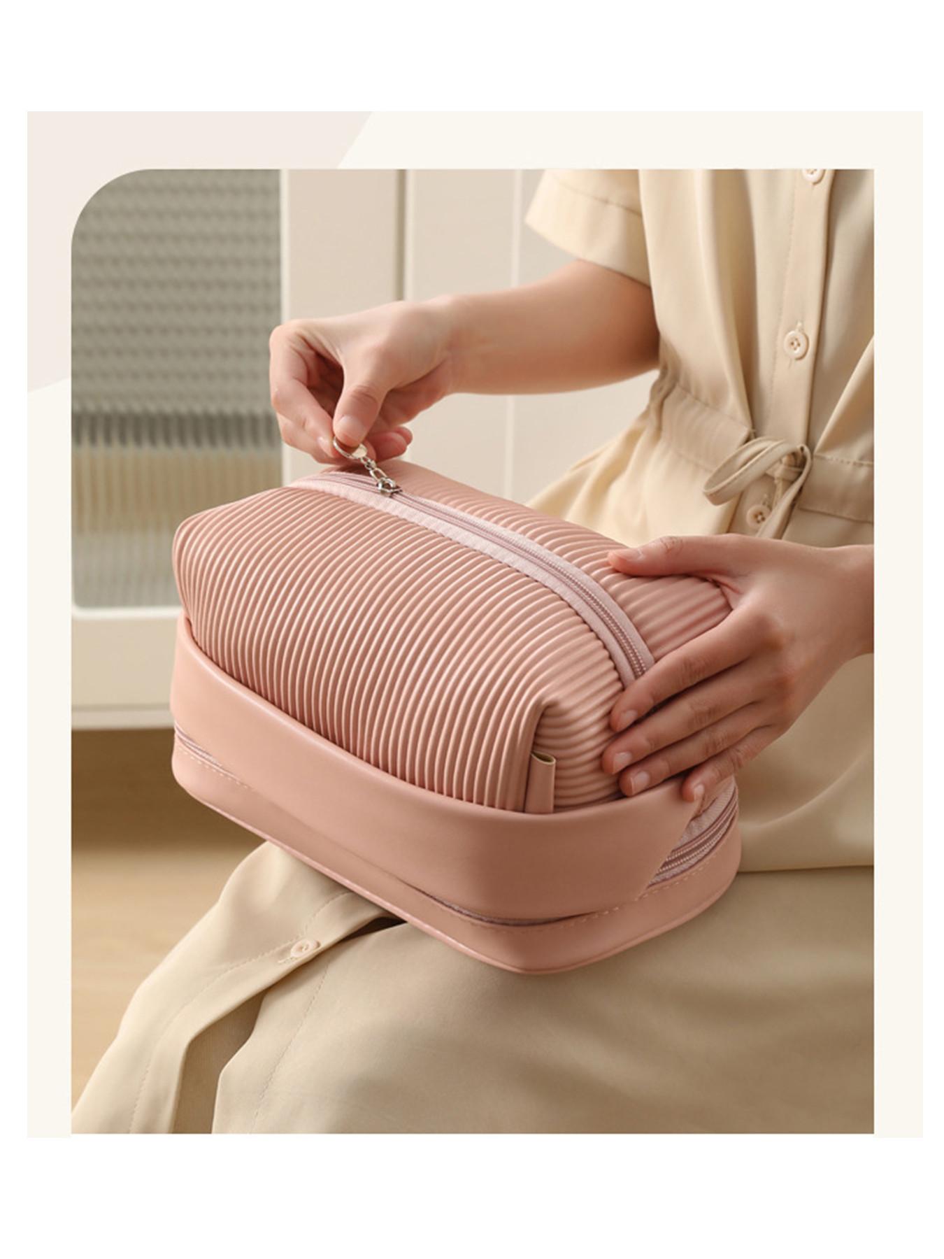 New Makeup Bag, Portable Travel Toothbrush Case, Large Capacity Waterproof Cosmetic Organizer, Elegant Dual-Layer Travel Storage Bag