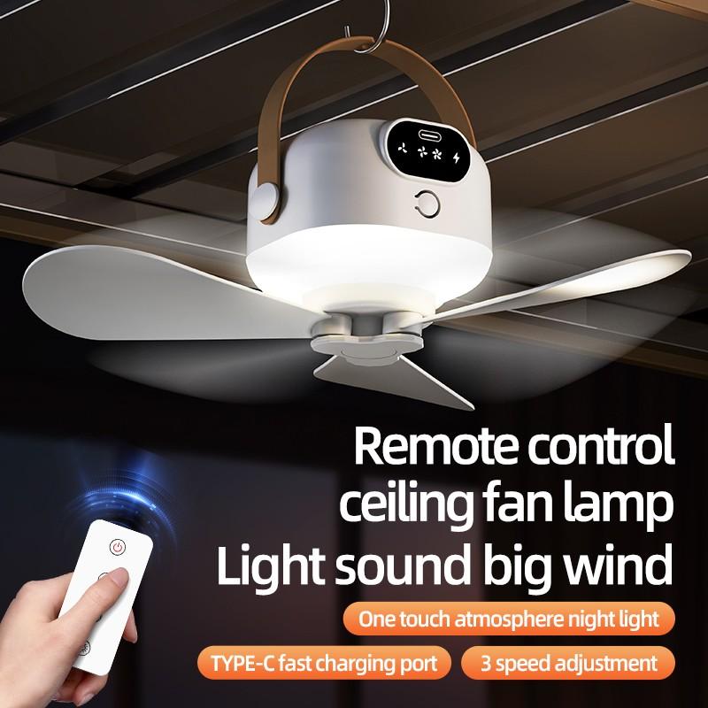 Rechargeable LED Ceiling Fan with Remote Control, Light sound big wind, Portable Battery Powered Fan, USB Charging, Led Lighting Fan, Ideal for Camping, Dorms, Home