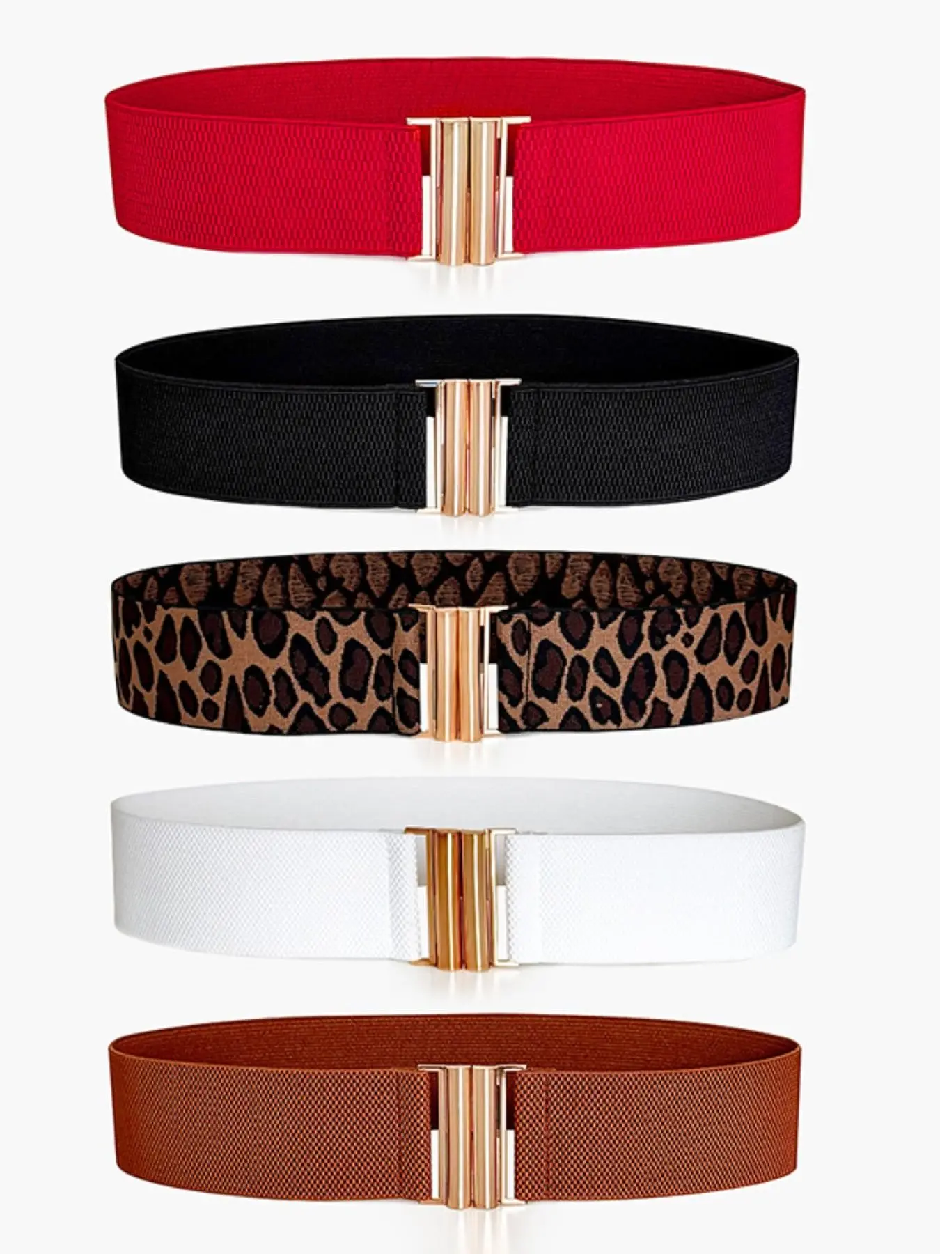 5pcs Women's Wide Elastic Waistbands, Vintage Adjustable Buckle, Fashion Accessories, All Seasons Casual Style