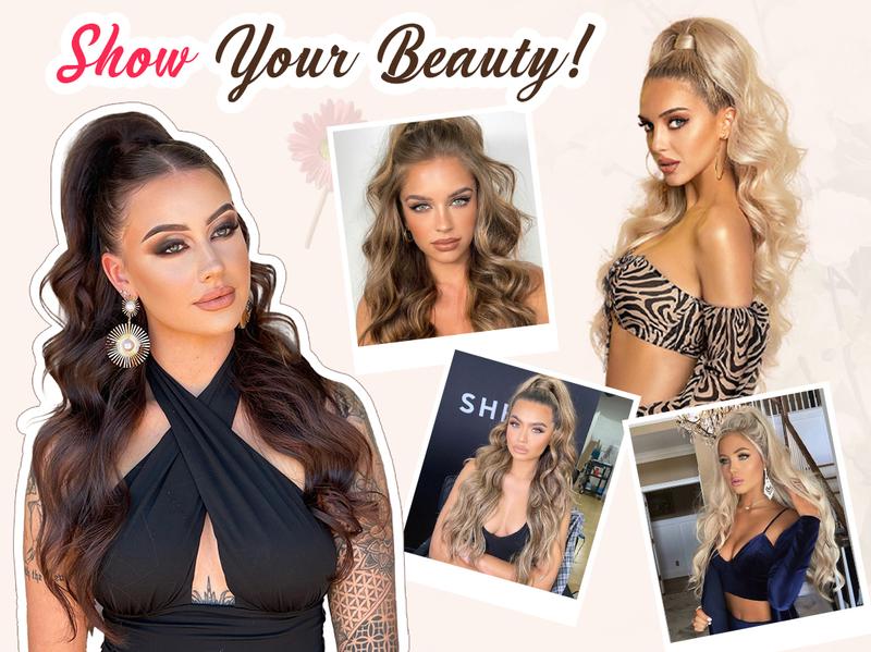 Iridescent 26" Claw Clip Ponytail Extension Wavy Ponytails Hair Extensions Jaw Clip on Pony Tails Synthetic Hairpiece for Women