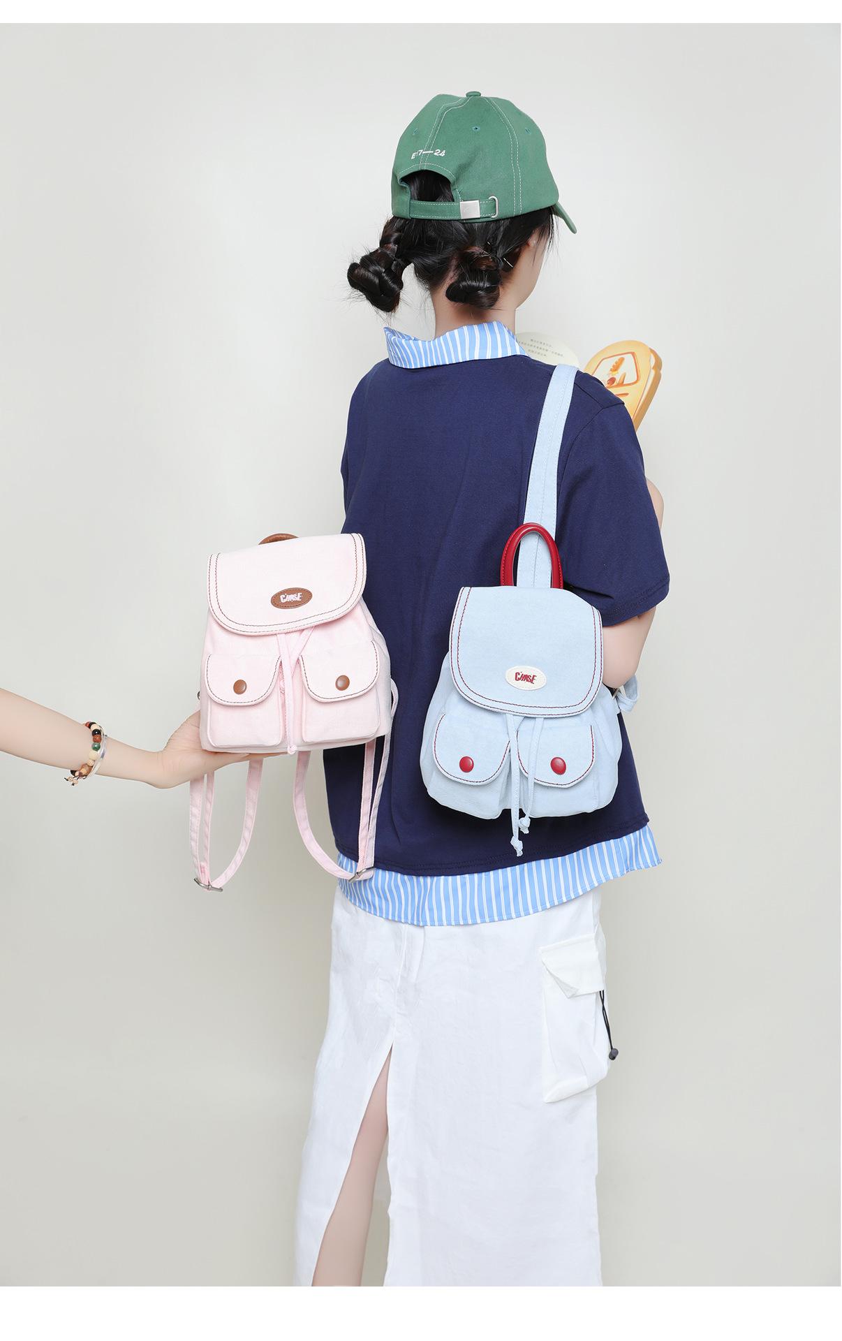 Mini Denim Backpack for Women,Y2k Vintage Canvas Daypack 