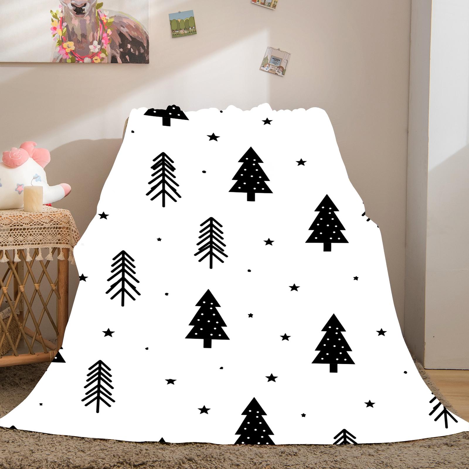 1PC Christmas Tree Star Printed Super Soft Milk Fleece & Flannel Throw Blanket, 300GSM Anti-Static All-Season Blanket, Ideal for Air-conditioned Room, Lightweight Warm Throw for Bed Sofa Couch Office Travel Camping Home Decor, Machine Washable Non-F