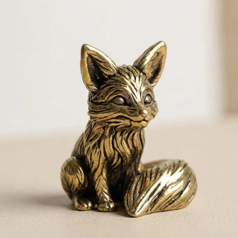 Brass Fox Statue, Cute Fox Miniature Figurines, Cute Collectible Figurines, animal collectibles, Desk Ornament Decoration, Desktop Statue, Copper Animal Sculpture, Home Decor Crafts, Home Ornaments, Decorative Figurine