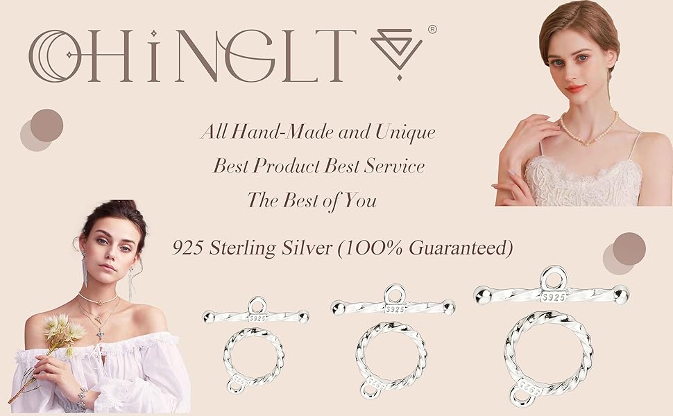 OHINGLT Jewelry Manufacturing OT Bracelet Buckle, 925 sterling silver necklace texture ring toggle buckle T-shaped rod and circular buckle