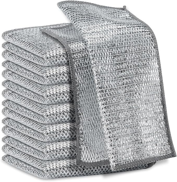 10 PCS New Upgrade double-Layer Non-Scratch Multipurpose Steel Wire Dishcloths - Reusable Quick-Dry Odor-Free Scrub Cloths for Dishes, Kitchen Cleaning Cloths for Cookware, Sinks, Dishes, Stove Tops