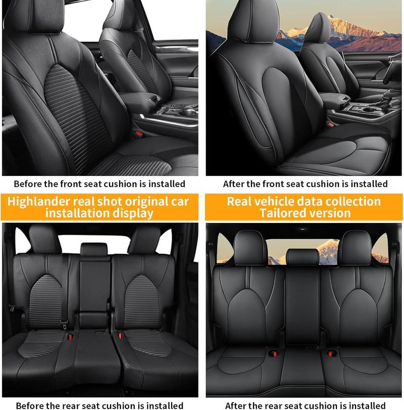 Custom Fit Seat Covers for Toyota Highlander 2020-2025 | 8 Passenger 3 Row Black - Airbag Compatible | 2020-2024 w/ 2nd Row 40/60 Split - Seat Protector