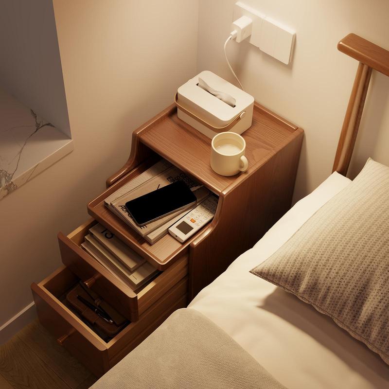Elegant Small Nightstand, Solid wood - No MDF, Space-Saving Bedside Table with Drawers