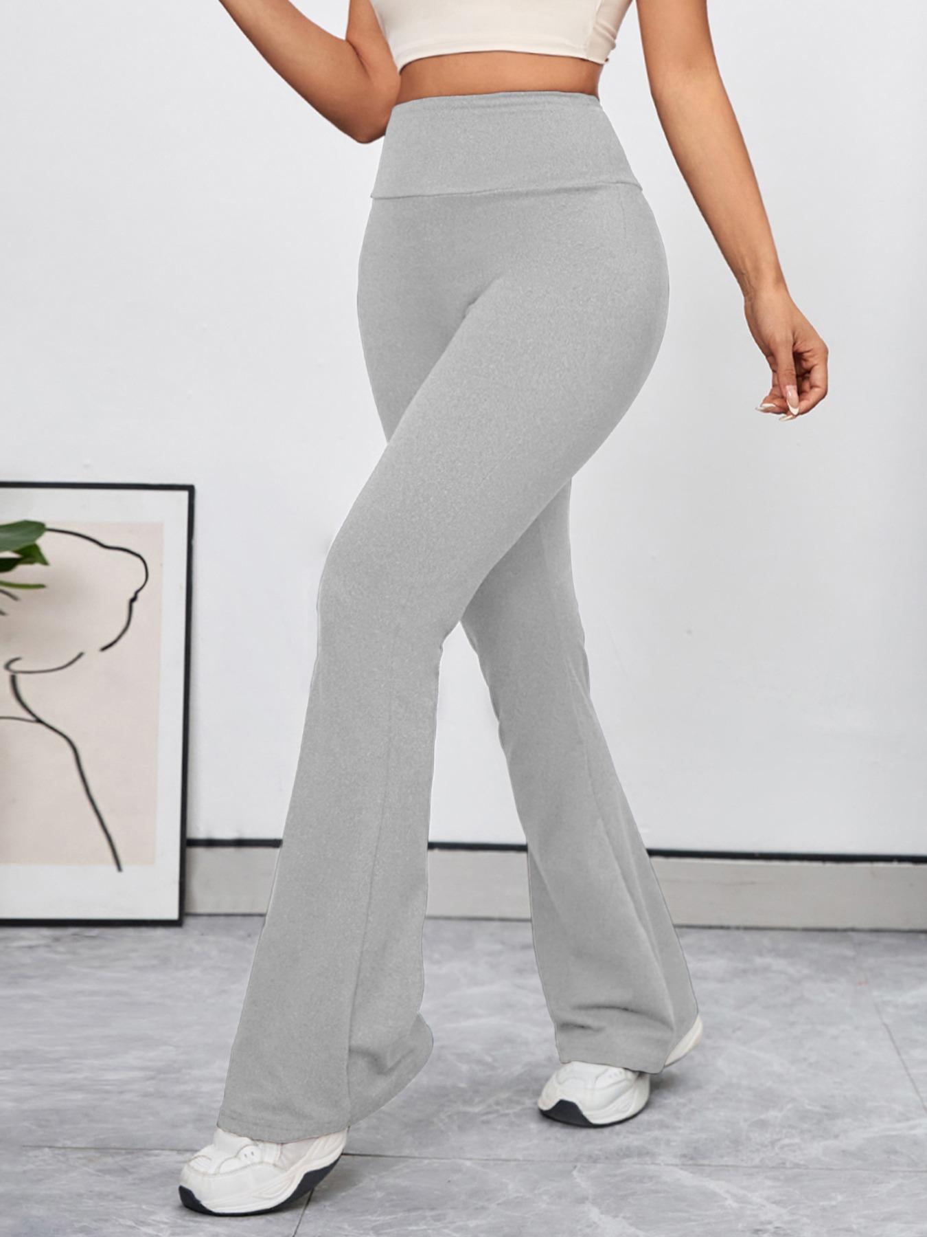 Women's Solid High Waist Flare Leg Sports Tummy Control Leggings, High Stretch Bell Bottom Yoga Leggings, Ladies Sportswear for Indoor Outdoor Wear, Fitness Yoga Pants, Stretchy High Waist