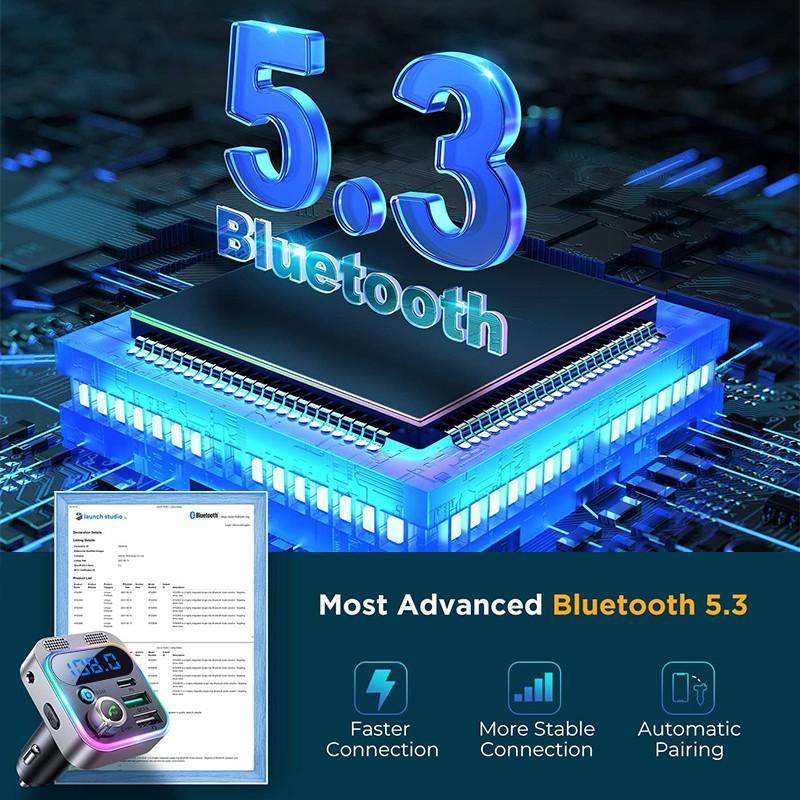 Fiowima USB C Bluetooth Adapter for Car, AUX Wireless FM Radio Transmitter, Handsfree Calling & Audio Receiver, MP3 Music Player, QC3.0 & Type-C PD USB Charger