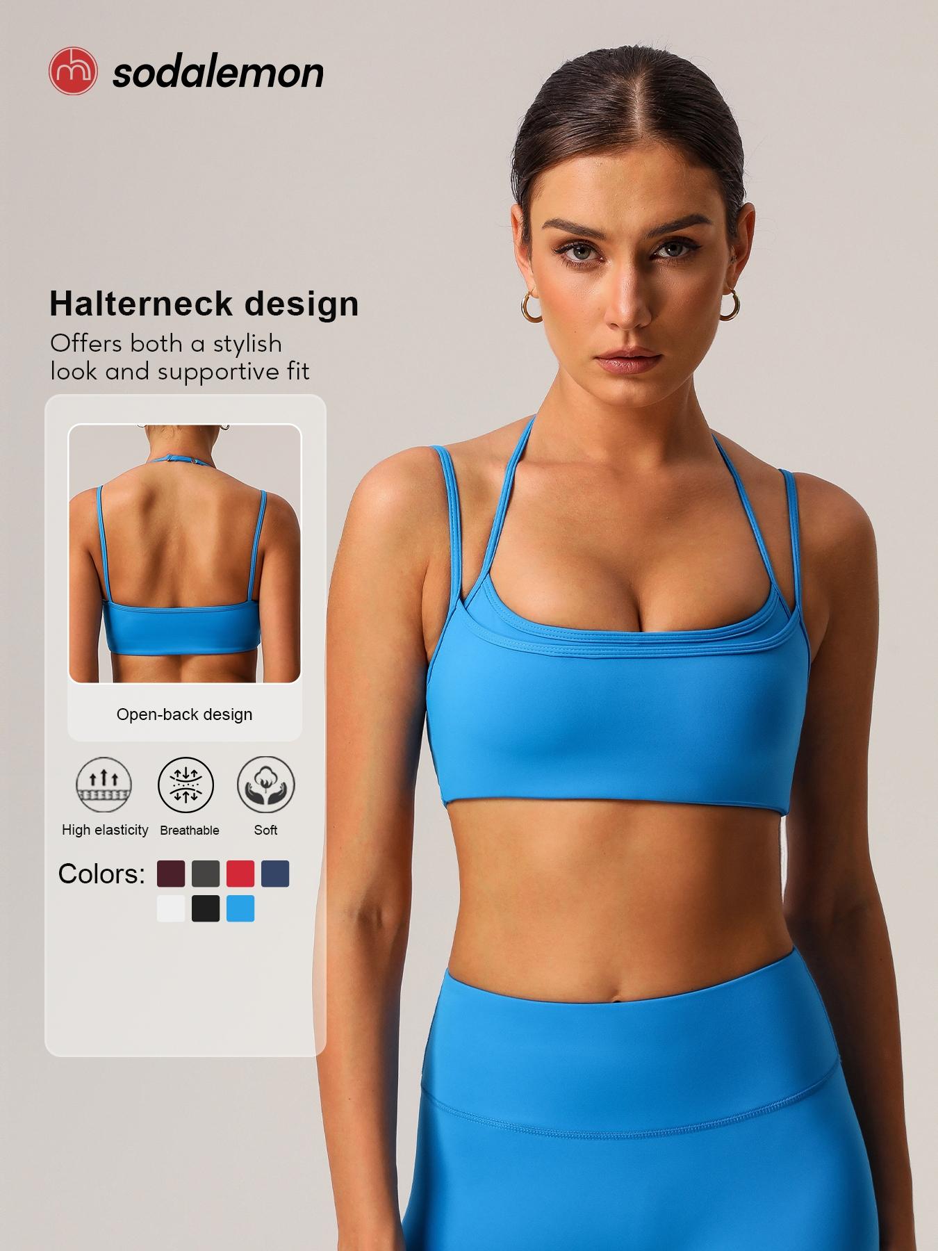 1 Piece Women's Fitness Bra, High-Elastic Thin-Strap Halter-Neck Sports Bra for Running and Yoga