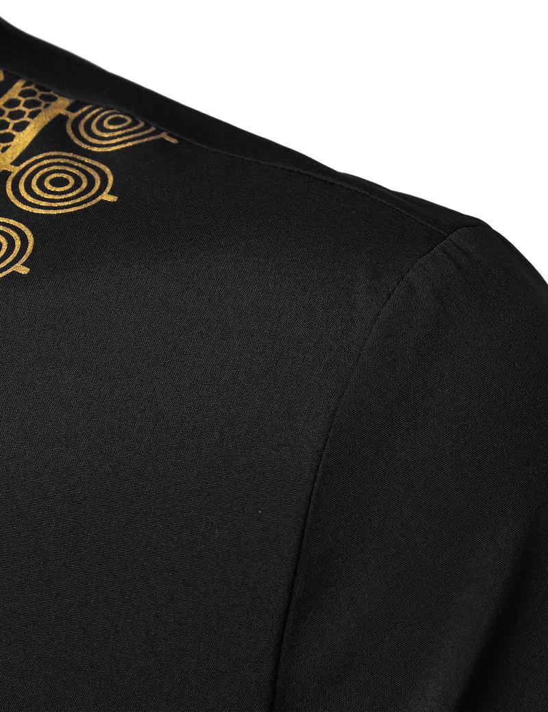 ZEROYAA Men's African Ethnic Hidden Button Short Sleeve Shirt Metallic Gold Printed Dashiki Menswear Fabric summer outfits men 4th july outfit
