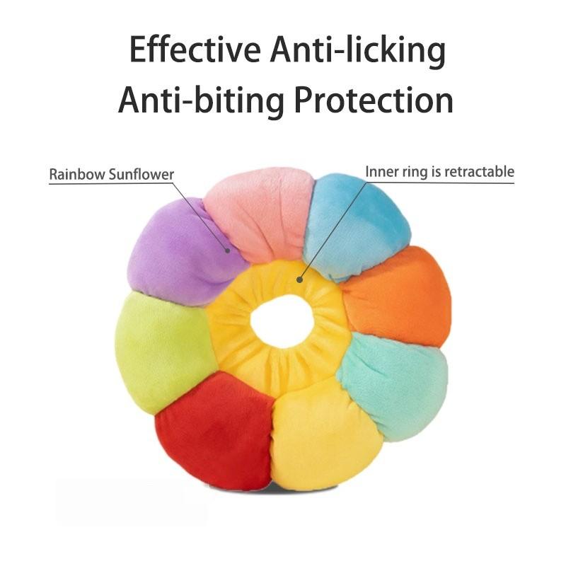 2-Pack Cat Dog Elizabethan Collar, & Colorful Sunflower Anti-Licking Neck Strap, Adjustable Breathable Summer Pet Harness