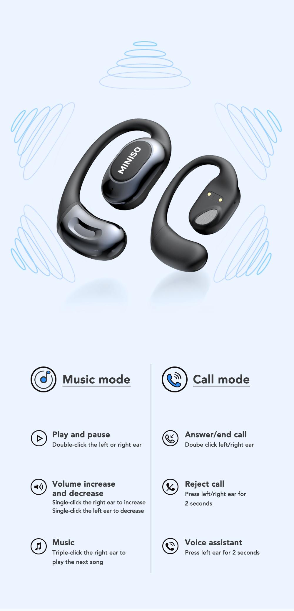 MINISO MS156 True Wireless Open Ear Headphones Bluetooth 5.4 Bone Conduction Earphones Over Ear TWS Headset for iPhone Android Phone Electric Audio Earbuds