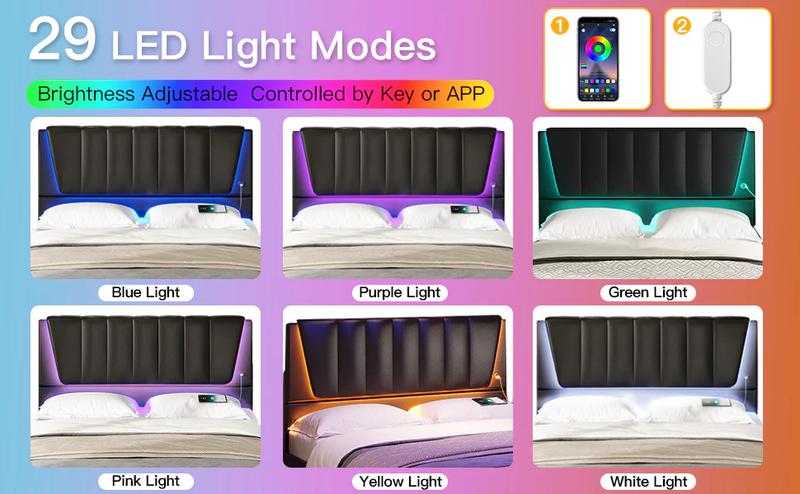 Sikaic LED Bed Frame With USB Ports Adjustable Headboard And 4 Storage ...