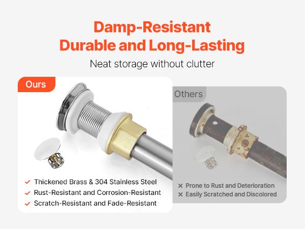 VEVOR Bathroom Sink Drain Without Overflow, Brass and 304 Stainless Steel Pop Up Drains, Anti-Clogging Vessel Drain Strainer, All Metal Hair Catcher Drains Stopper, for Sinks Without Overflow Holes