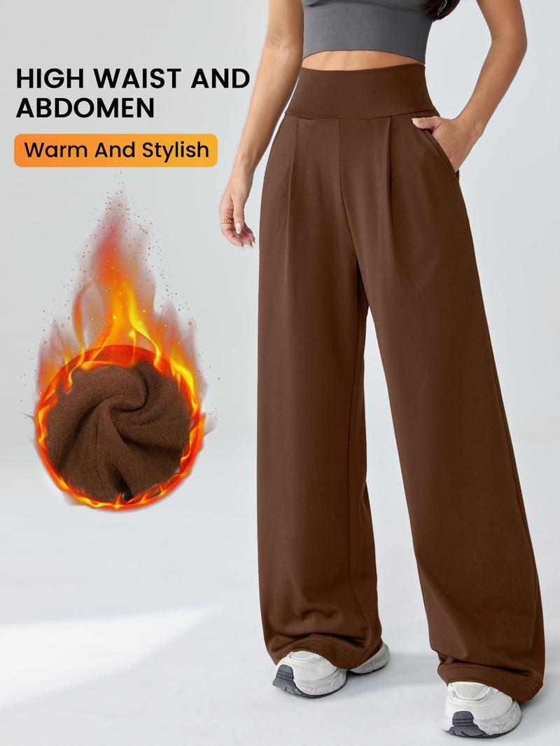 Women's High Waist Yoga Pants, Loose-Fit Casual Straight Leg Knitted Joggers, Fall & Winter Warm Sportswear, Perfect Daily Wear, Cute Gym Clothes