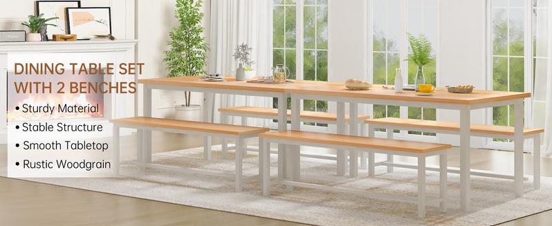 Recaceik Modern Dining Table Set for 4 with 2 Benches Space-Saving Kitchen & Dining Room Furniture Compact Design for Small Spaces [Modern Minimalist Dining Set] Home