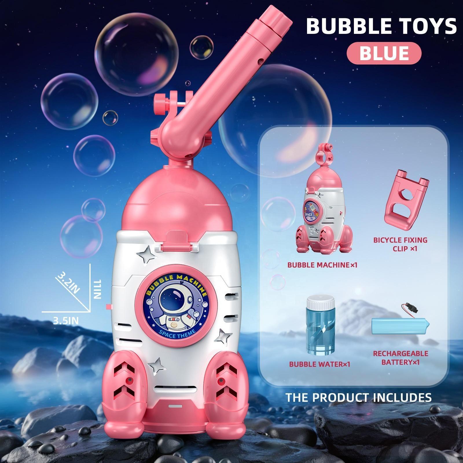 Rocket Car Bubble Machine Bicycle Electric Fully Automatic Rechargeable Kids Outdoor Toy Boy Girl, LED Light, Includes 50ML Bubble Liquid