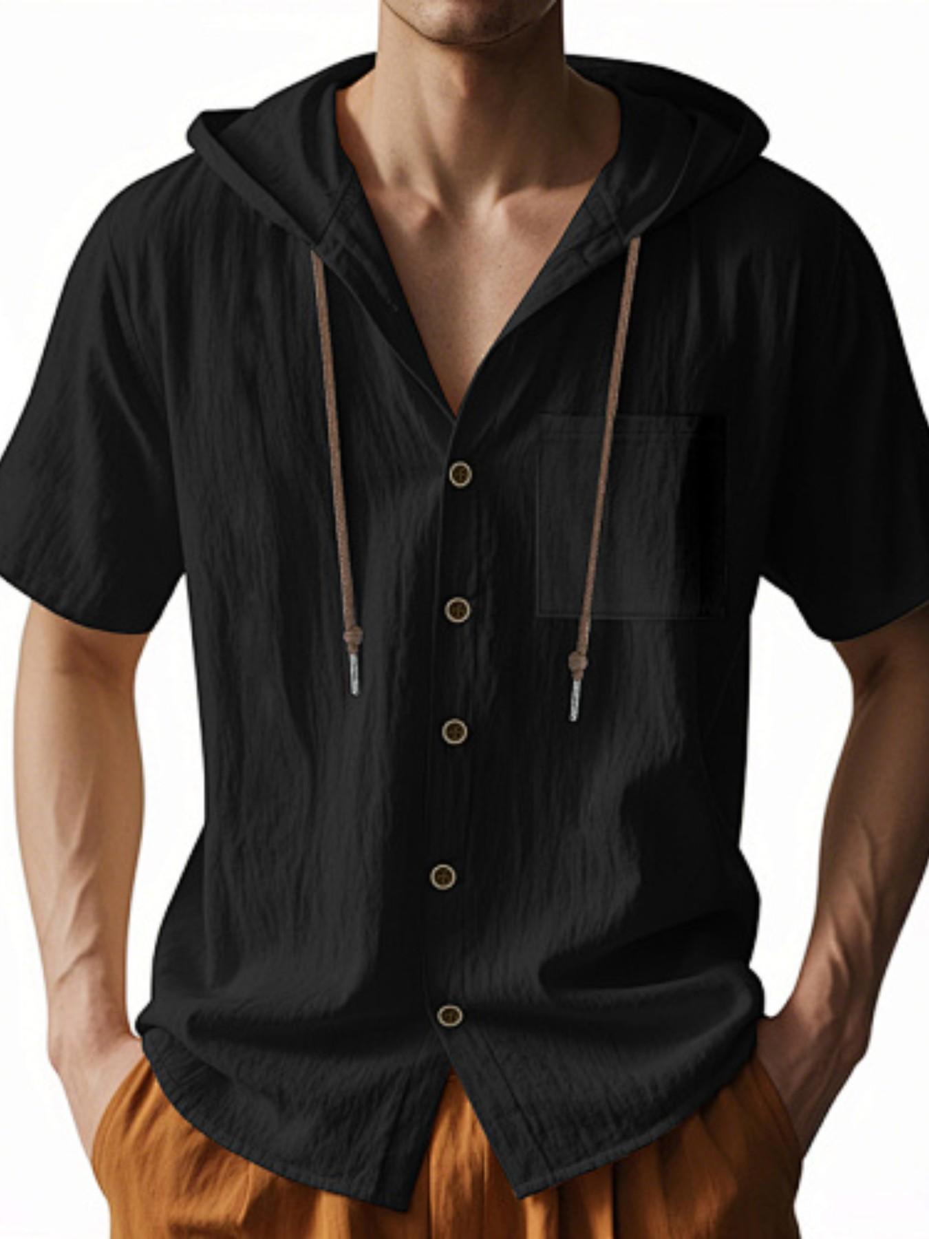 Men's Loose Linen Shirt Long Sleeve Hooded Beach Casual Jacket, Fall Fashion European Style, Trendy Design, Comfortable Fit