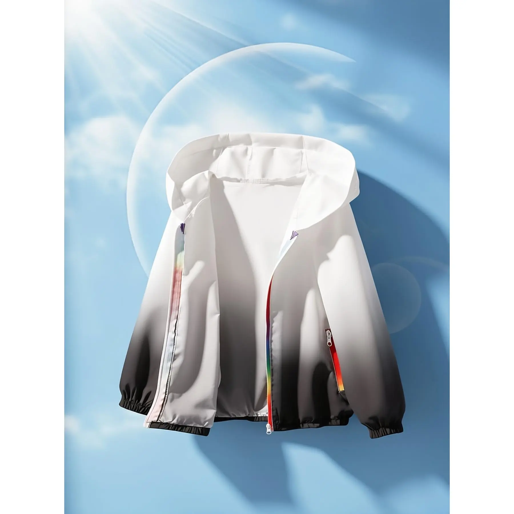 Boys' Hooded Gradient Color Zipper-Front Casual Wear Jacket - Lightweight, Breathable, Thin Single-Piece Fashion Coat