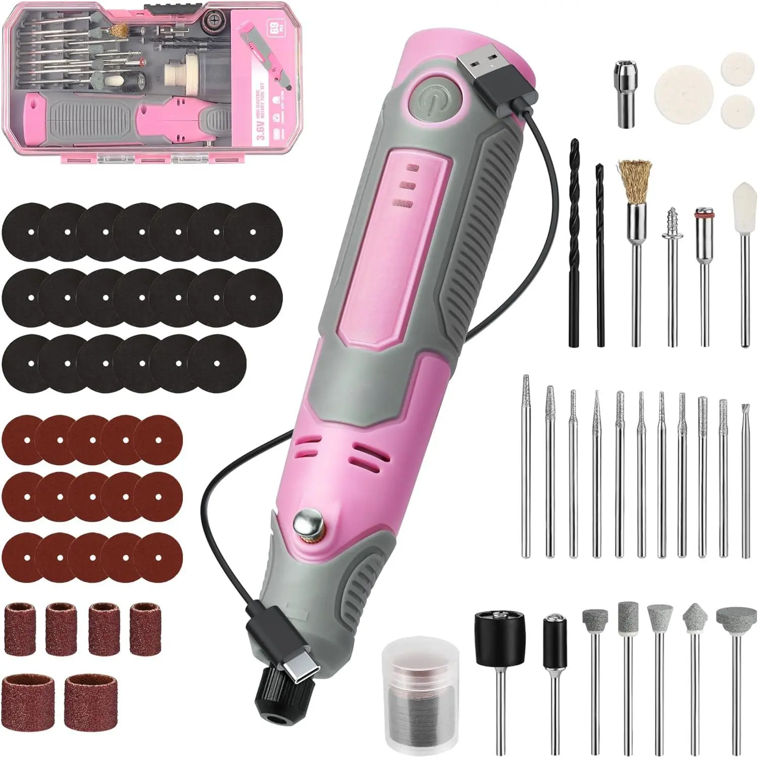 Mini Cordless Mini Rotary Tool Kit with 71Pcs Premium Accessories, Type-C Charging 0.23lb Lightweight Rotary Engraver Pen, 12000-17000RPM Variable Speed for Wood Carving, Metal Etching, Glass Engraving, Jewelry Polishing, DIY Craft Projects