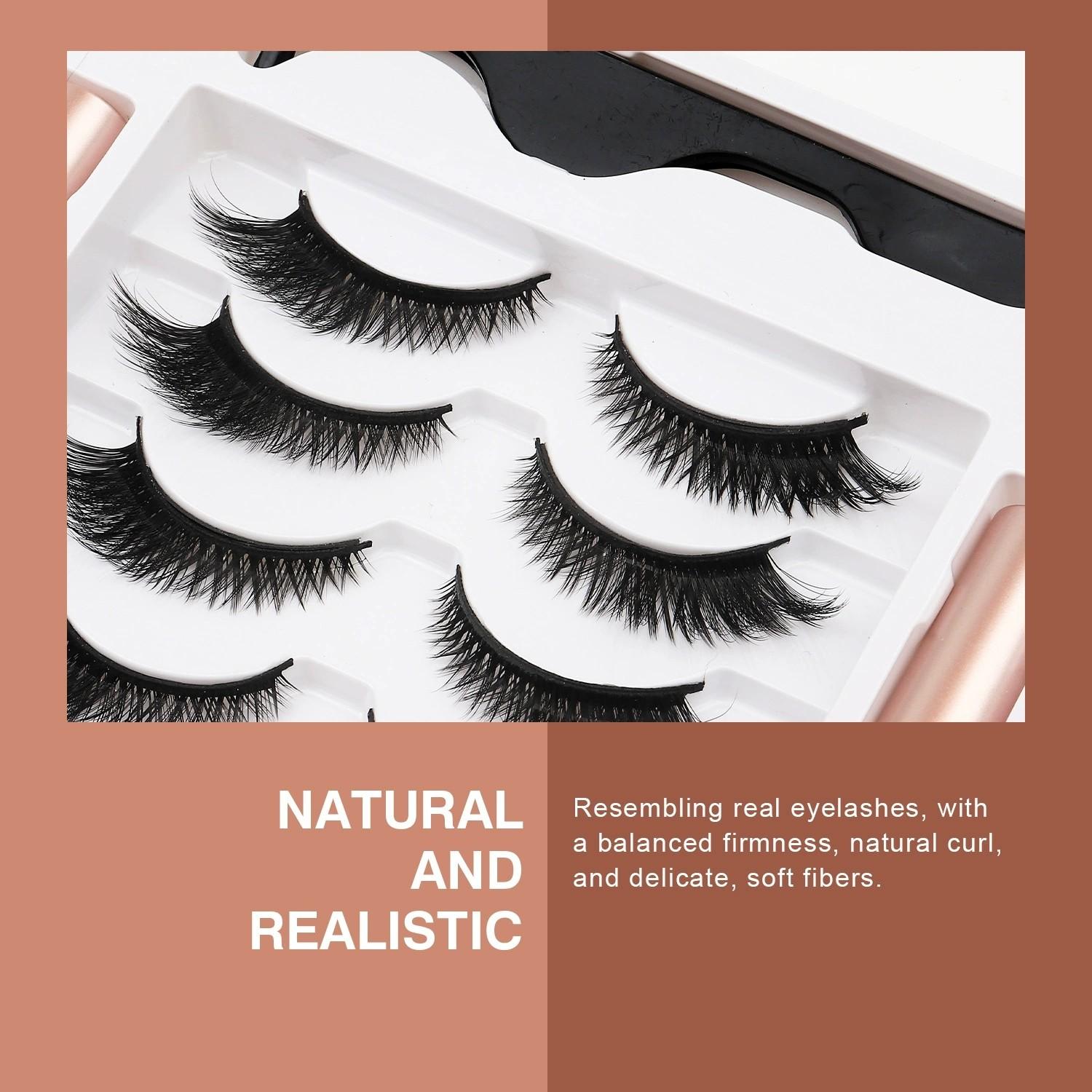 Magnetic Eyelashes with Eyeliner Kit, Reusable Natural False Lashes, Waterproof Magnetic Eyeliner & False Eyelashes Set, Wispy Lashes with Applicator, No Glue False Eyelashes for Daily Makeup