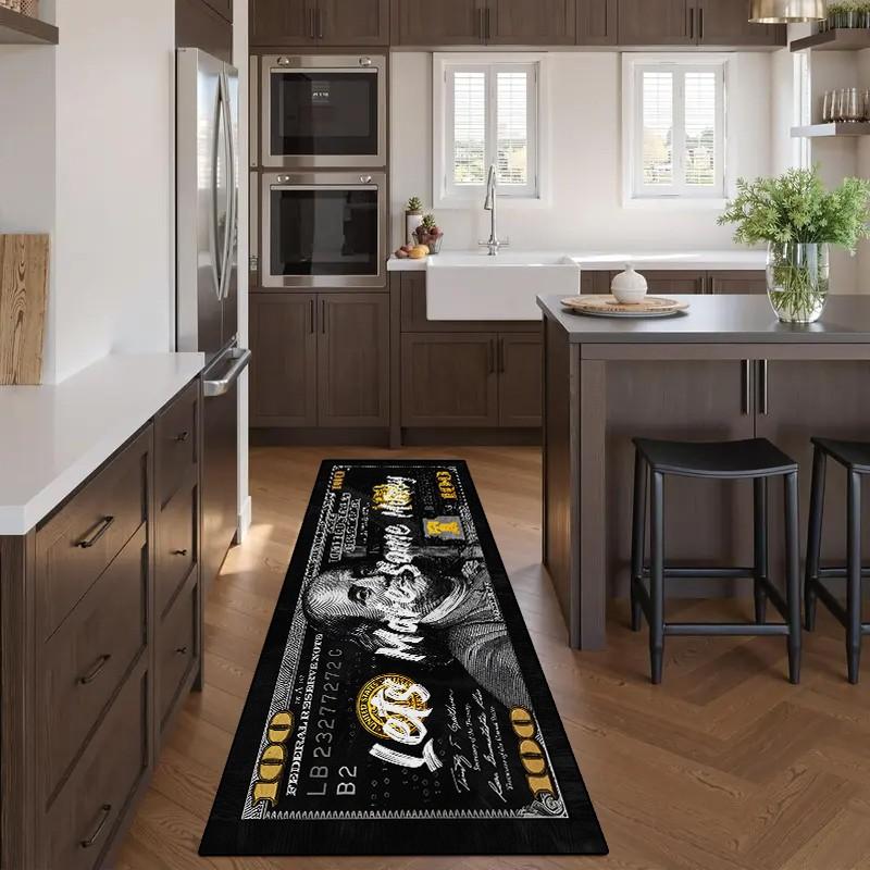Dollar Bill Pattern Carpet, Soft Comfortable Rug, Home Decor Rugs, Bedroom Bedside Long Strip Mat, Creative Personalized Entrance Rug, Suitable for Living Room, Hallway, Kitchen, Balcony, Laundry Room