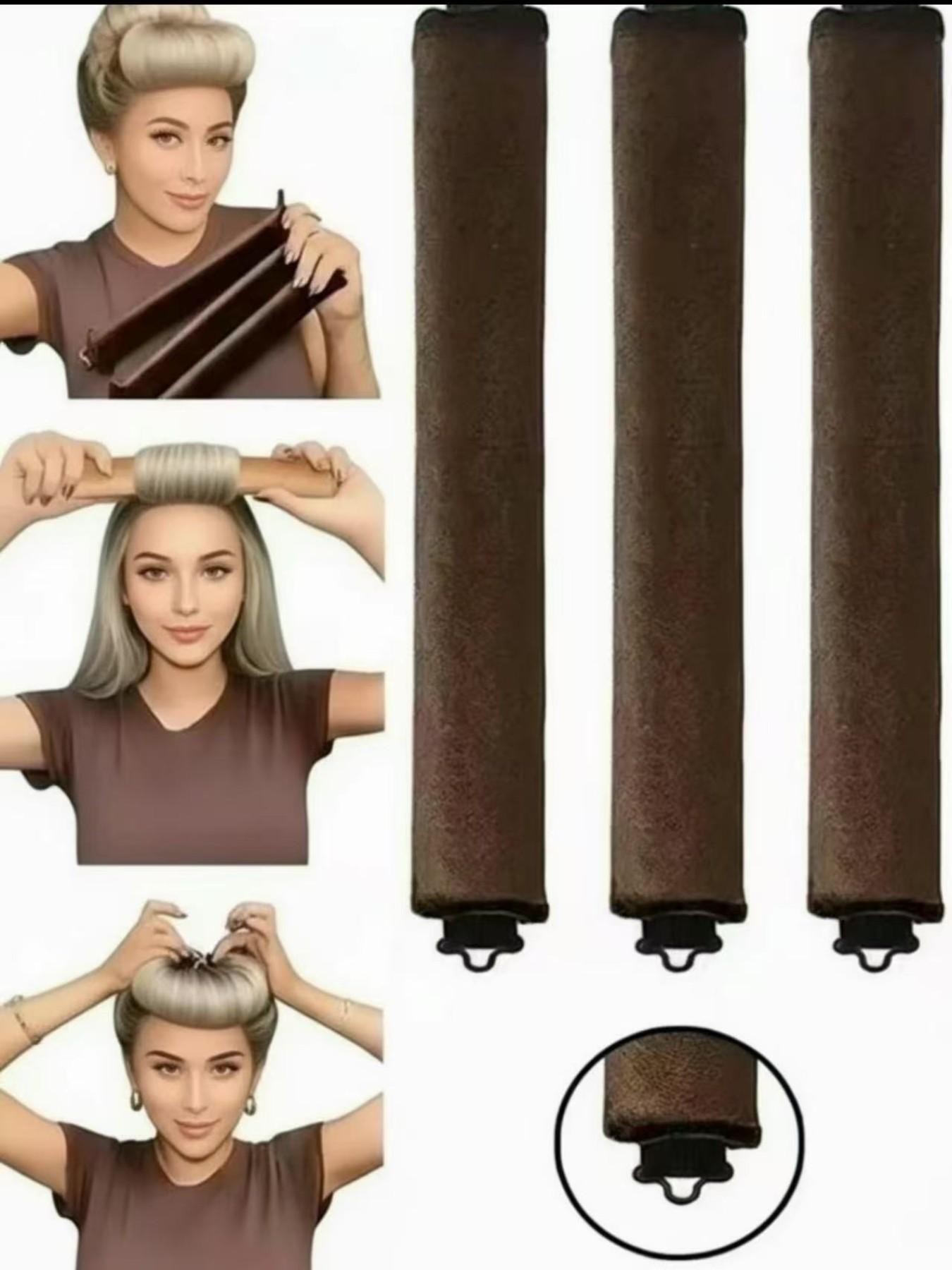 3 Pcs Hair Rollers Set, Satin Heatless Curling Kit, High Resilience Rubber, Soft & Durable, Perfect for Sleeping, Home Use