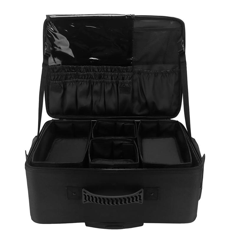 Rolling Makeup Train Case,Large Storage 3 Tiers, Professional Trolley Makeup Case with Adjustable Divider, Large Capacity Multi-functional Cosmetic Organizer for Nail Technicians Hairstylist(Black)