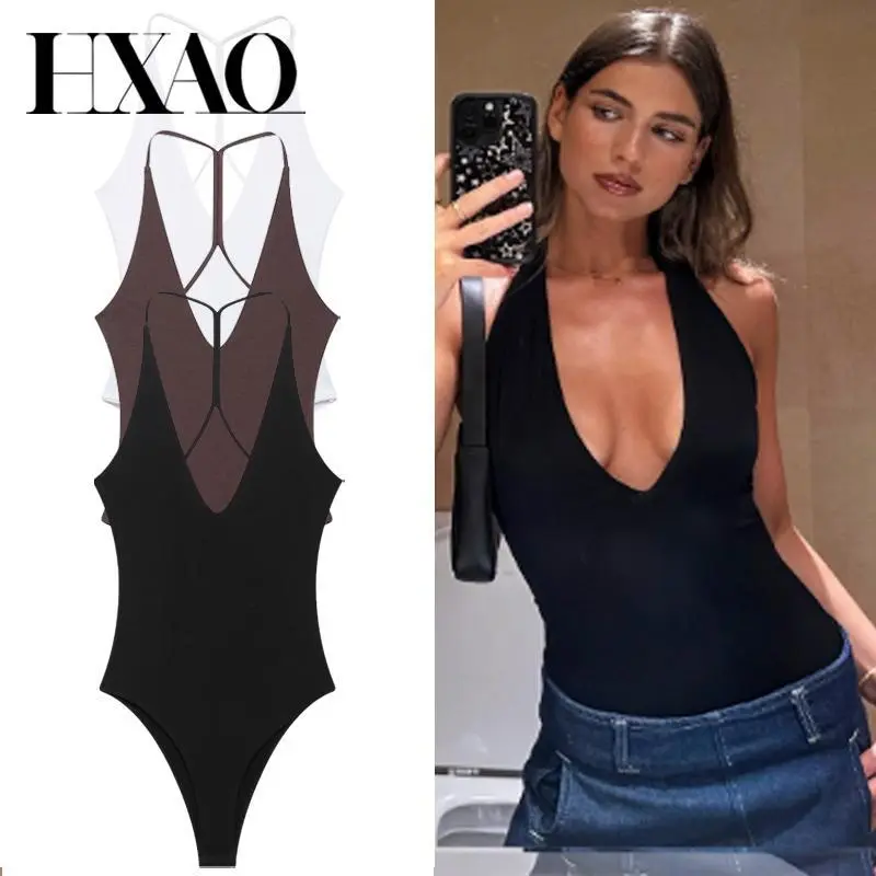HXAO Halter Corset Bodysuit Women Black Brown White Bodysuit Body Sexy Women Slimming Backless Top Chic Lingerie Thong Bodysuits