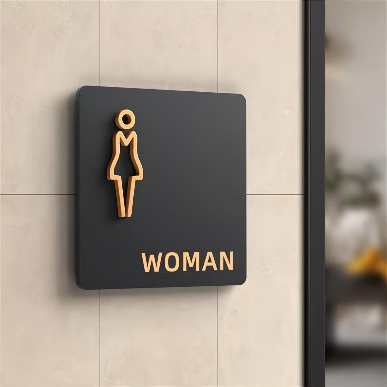 Acrylic Plastic Bathroom Sign, Adhesive Backed, Unisex Restroom Door Plate, 3D Icon, Stylish Decorative Design, 4.72*4.72in