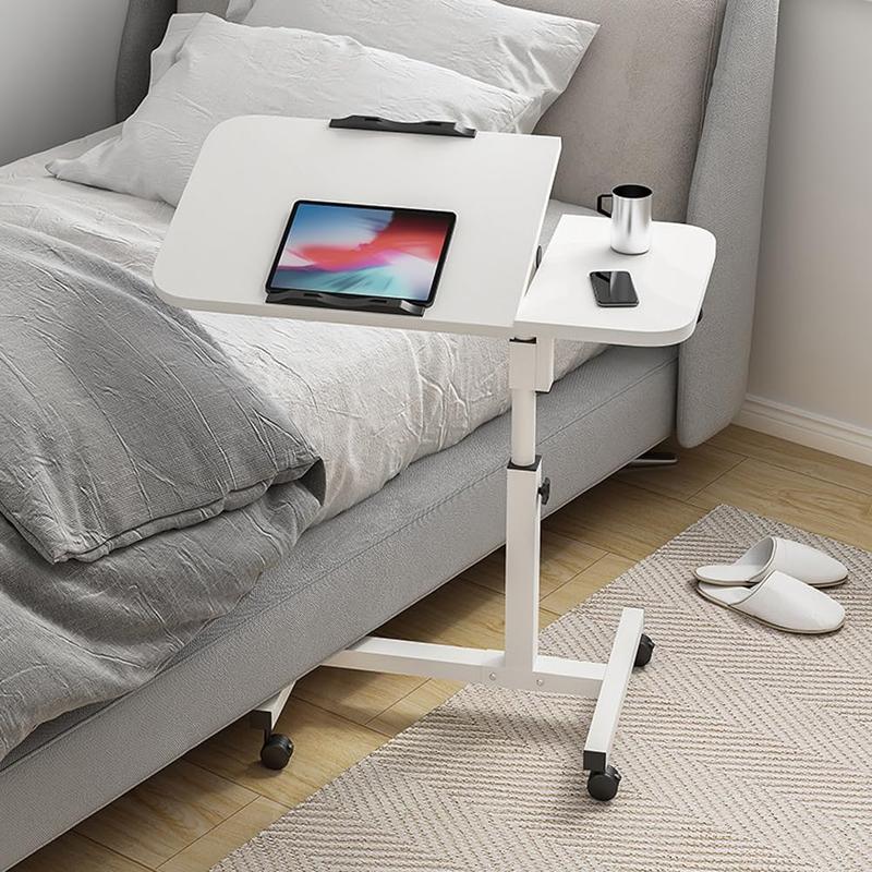 Home Overbed Table with Wheels, 23.6-37.4in Height Adjustable Over Bed Table Movable Rolling Bedside Table Standing Desk Bed Table Hospital with 0-90 Degrees Tilting Surface