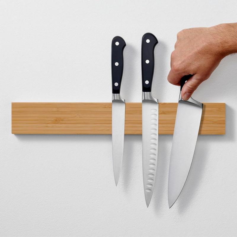 16" Magnetic Knife Holder for Wall, No-Drill Bamboo Knife Magnetic Strip, Extra strong Knife Holder, Self Adhesive Tape