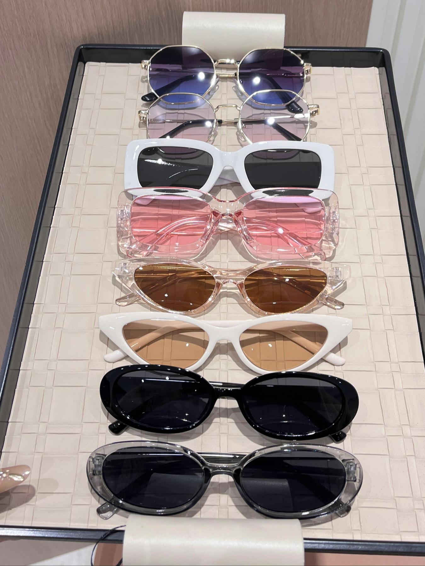 Cool Vintage Ombre Tinted Lens Sunglasses (8 Pairs), Cat Eye Square Frame Sunglasses, Tinted Lenses Sunglasses, Trendy Casual Sunglasses, Travel Collection Accessories