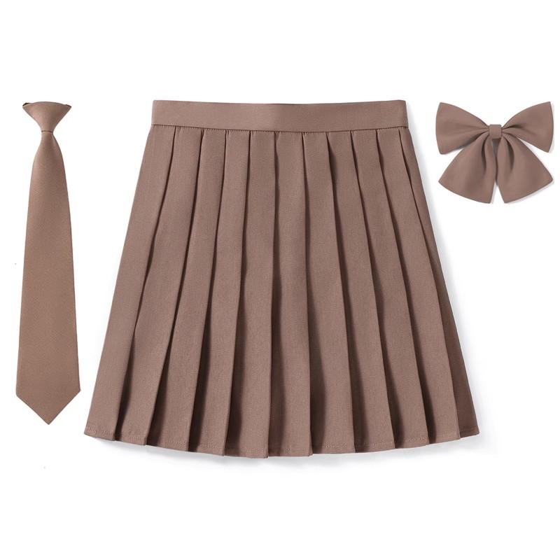 2025 Preppy Style Pleated Skirt Woman High Waist A-Line School Skater Mini Skirt Girl JK Uniform Skirt With Match Necktie Bowtie