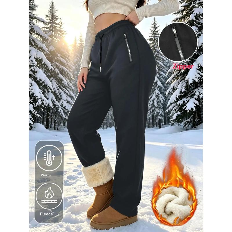 Sports & Outdoor Women's Winter Fleece Lined Sports Pants with Zip Pockets, Full Length Loose Fit Joggers, Insulated Drawstring Waist for Running, Casual Wear, Snow Walking Female