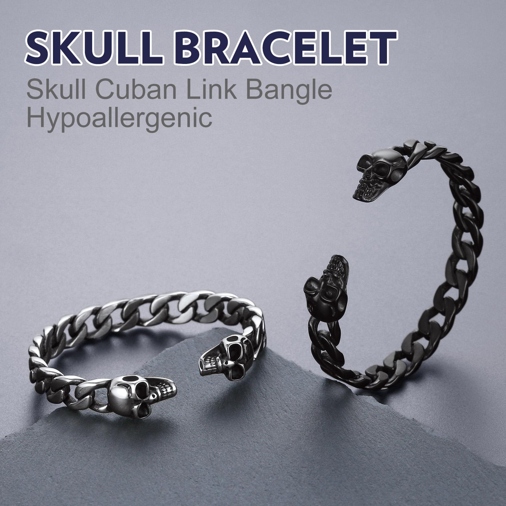 FaithHeart Twin Skull Cuff Bracelet for Unisex Stainless Steel