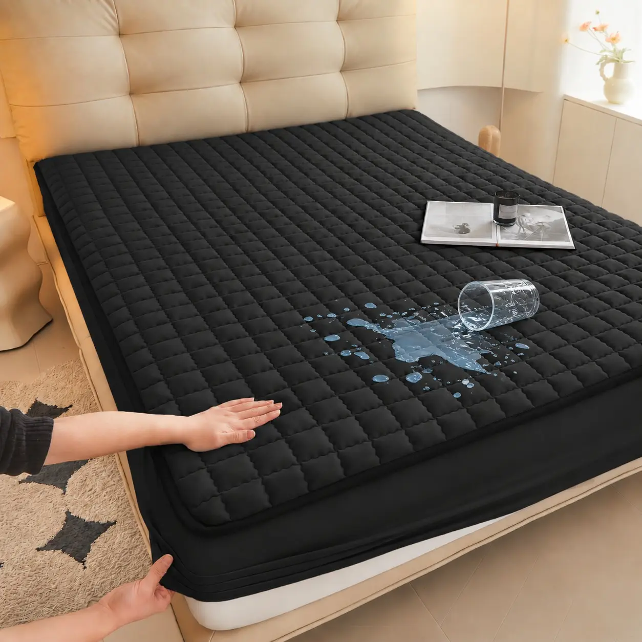 All-Season Waterproof Mattress Protector, Soft Breathable Quilted Mattress Cover with Non-Slip 30cm Deep Pocket, Noiseless Durable Machine-Washable Fitted Bedding for Home, Dorm & Hotel, Multiple Sizes