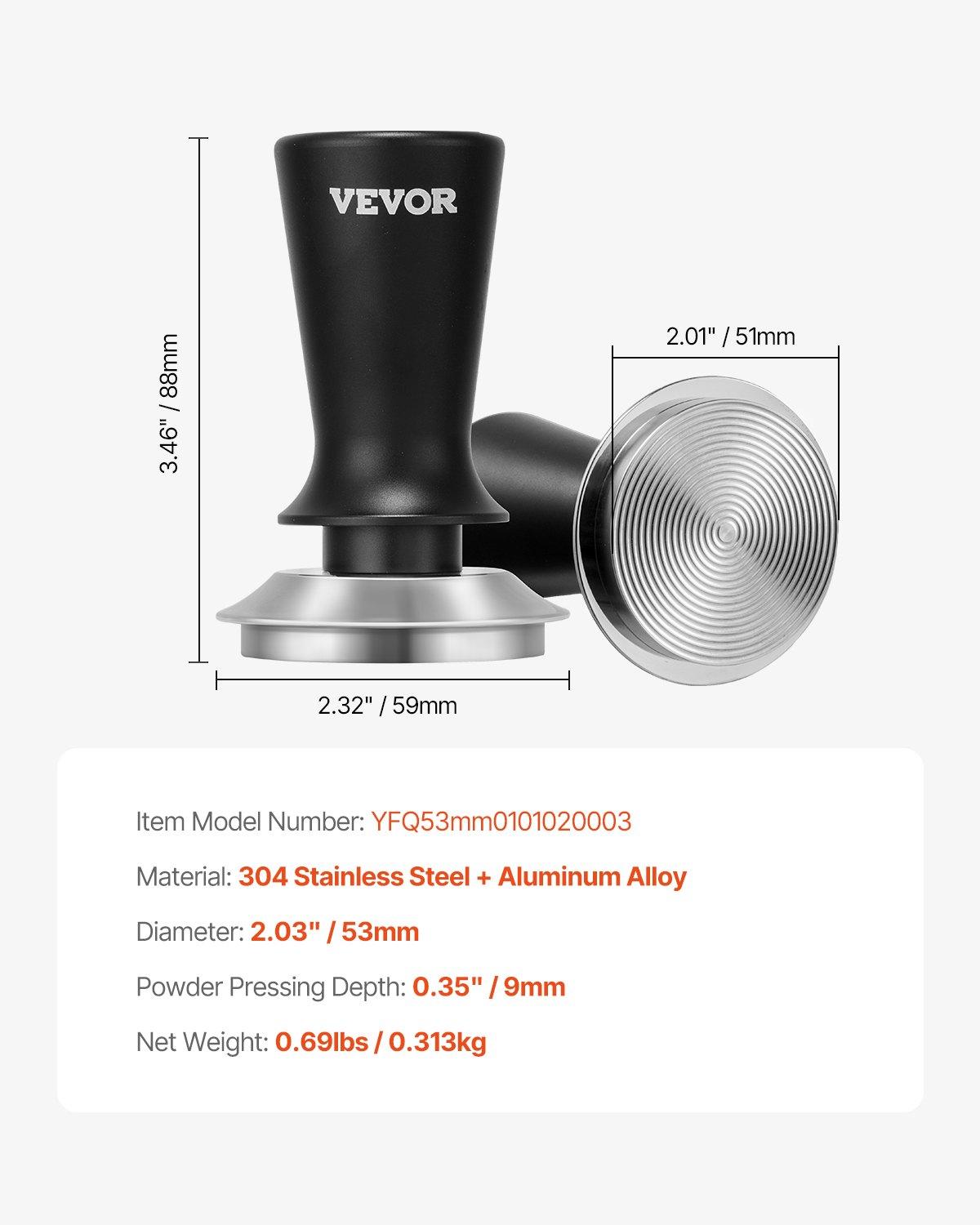 VEVOR Espresso Tamper 51mm, Spring Loaded Coffee Tamper, 30 lbs Tamper Tool Espresso, Stainless Tamper with Non-Slip Grip