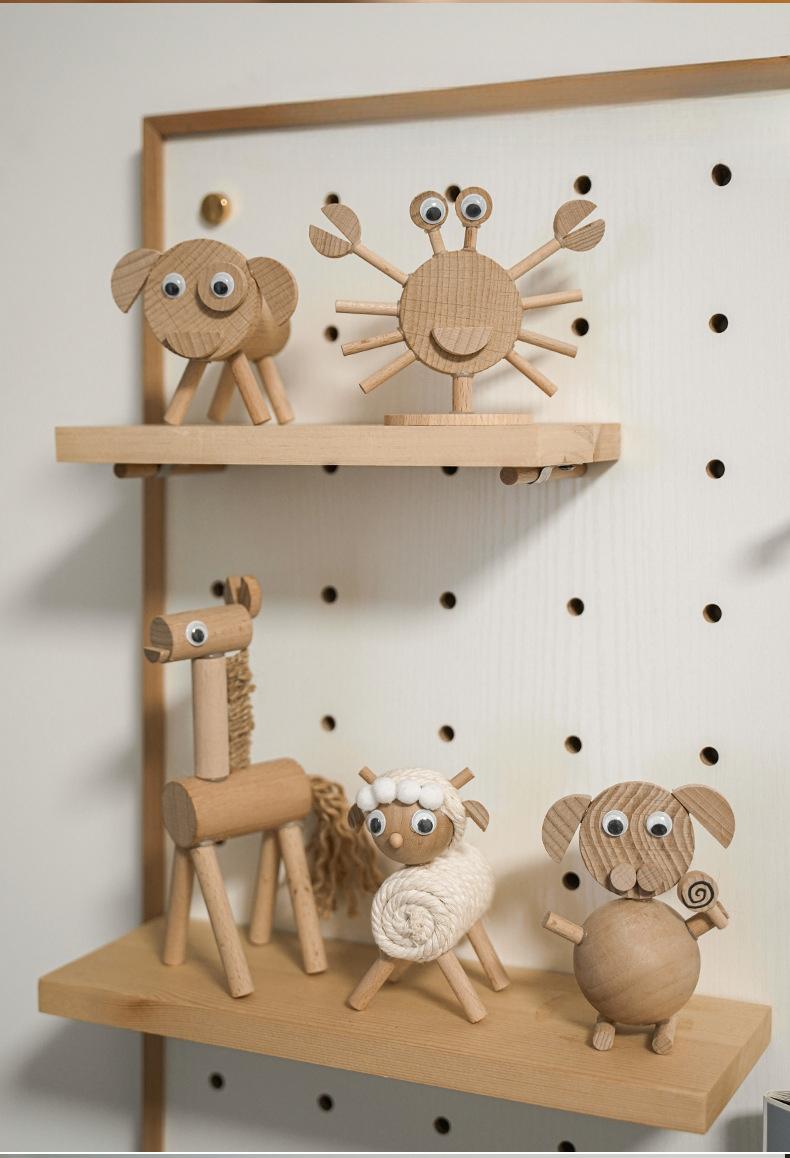 Creative children's DIY material kit, wooden animal stakes and branches small ornaments, handmade dolls and decorations for kindergarten