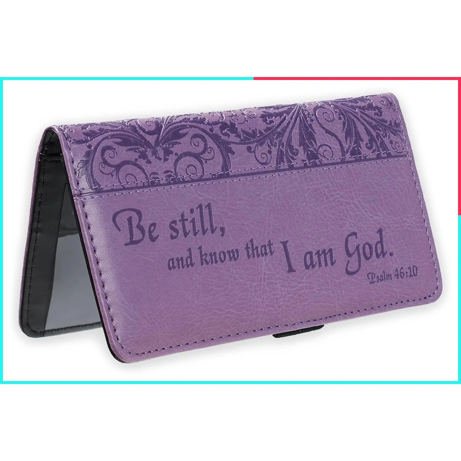 Purple Faux Leather Bi-fold Checkbook Cover for Women with Inspirational Scripture "Be Still" - Holds Duplicate Checks, ID, Credit Cards & Pen Loop - Psalm 46:10