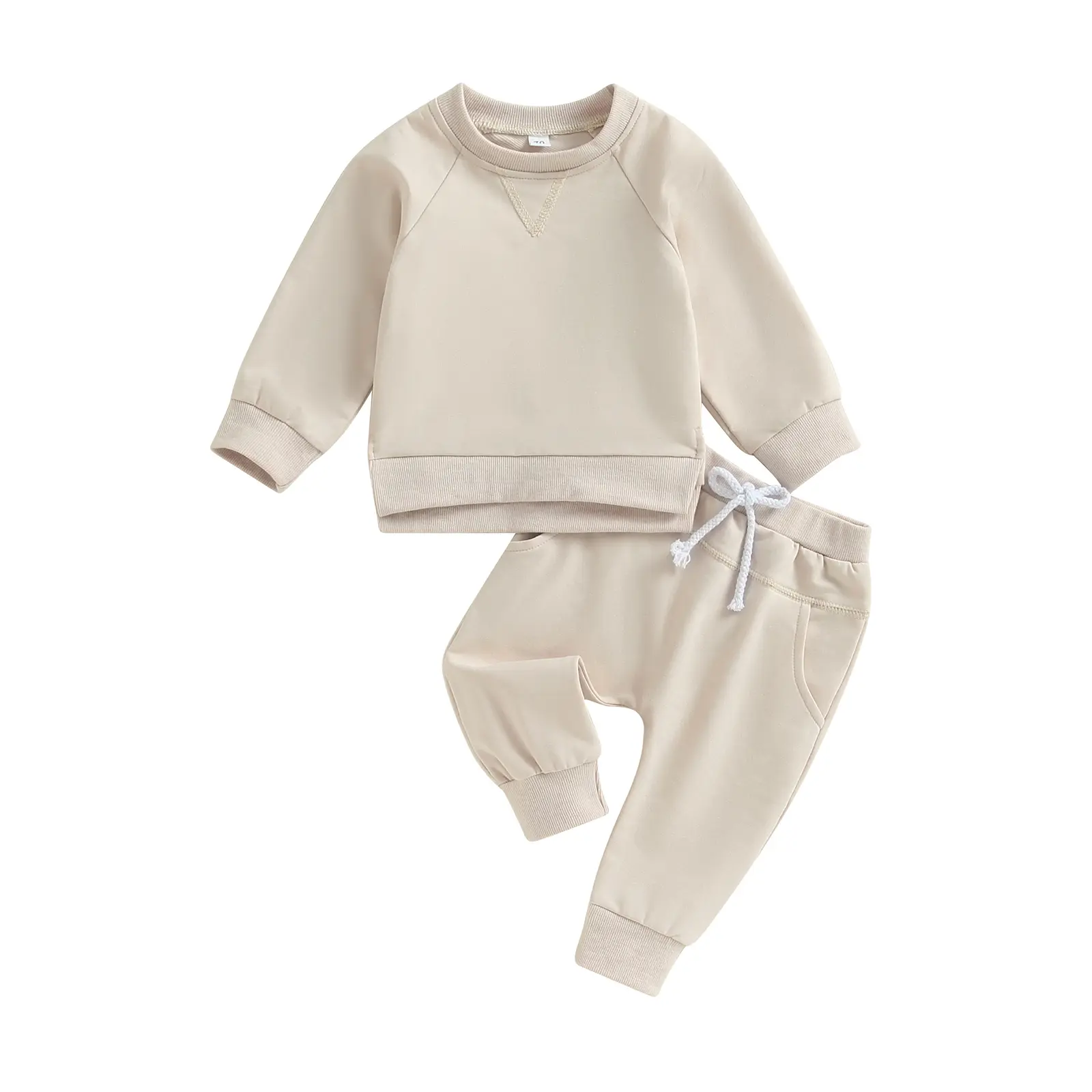 Toddler Baby Boys Girls Solid Color Outfit, Long Sleeve Crew Neck Sweatshirt and Elastic Waist Sweatpants 2Pcs Fall Winter Clothes Set