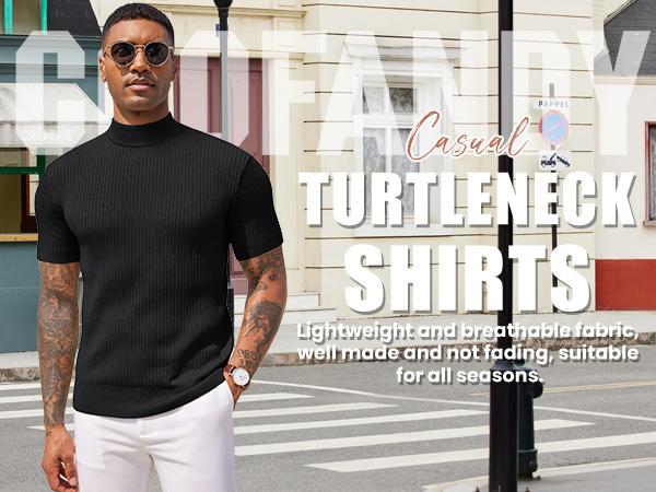 COOFANDY Lightweight Men's Mock Turtleneck Sweater Short Sleeve Casual Basic Tops Ribbed Knit Pullover Solid Tee(100%Polyester) COOFANDY Lightweight Men's Mock Turtleneck Sweater Short Sleeve Casual Basic Tops Ribbed Knit Pullover Solid Tee(100%Polyester)