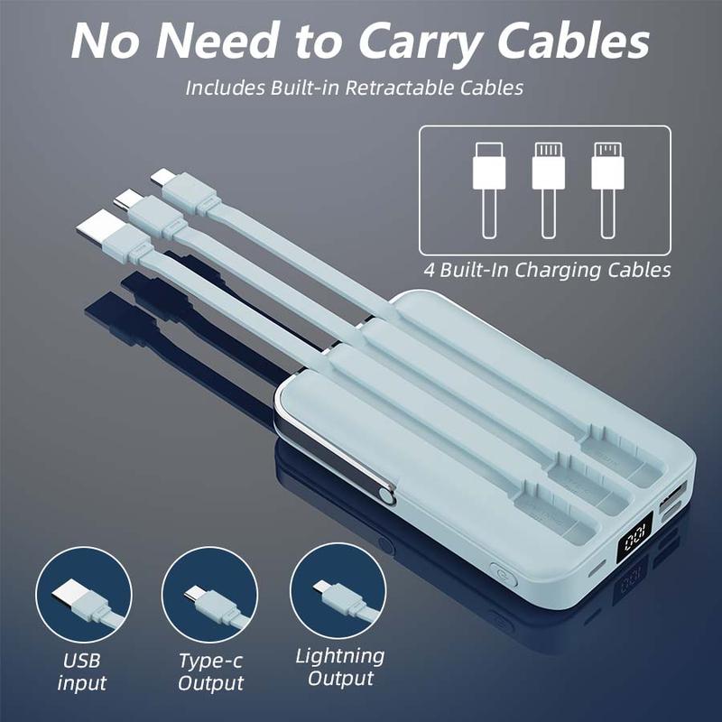 This magnetic portable charger features a built-in data cable, a 10000mAh power bank, a USB-C battery pack, and is an essential travel power bank compatible with iPhones, Android devices, and more.