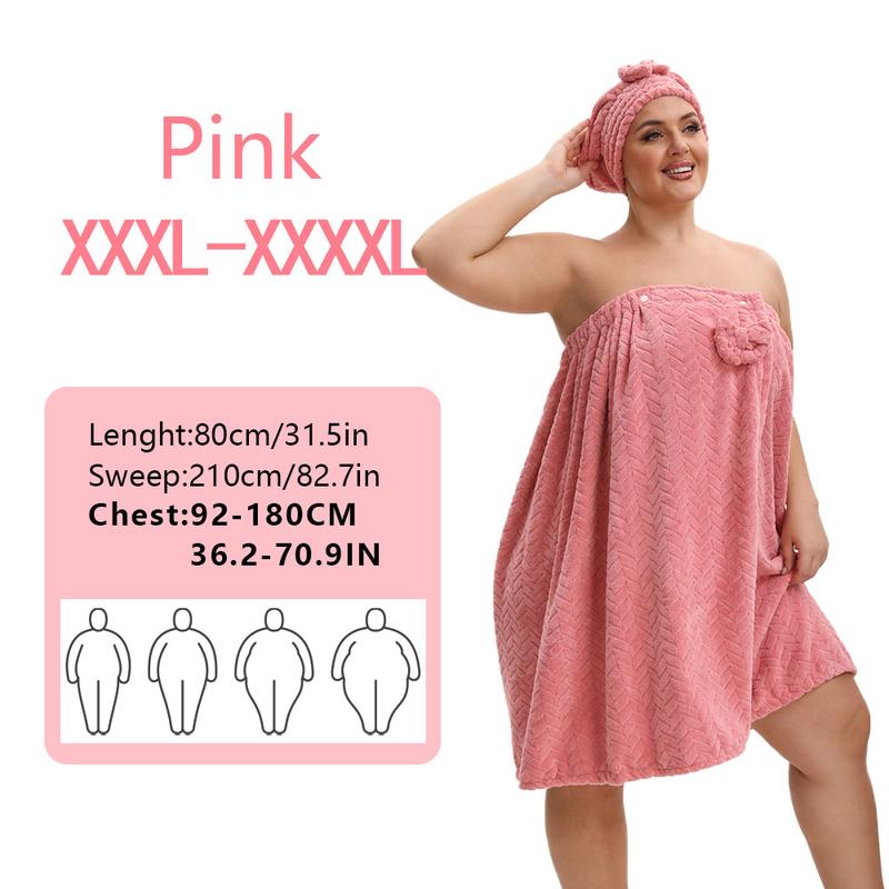 Plus Size Solid Color, 2 Counts/set (1 Large Bath Skirt + 1 Hair-Drying Cap), Adjustable Bathrobe with Pocket, Soft Water-Absorbent Bath Set, Premium Bath Towels for Bathroom, Hotel and Travel